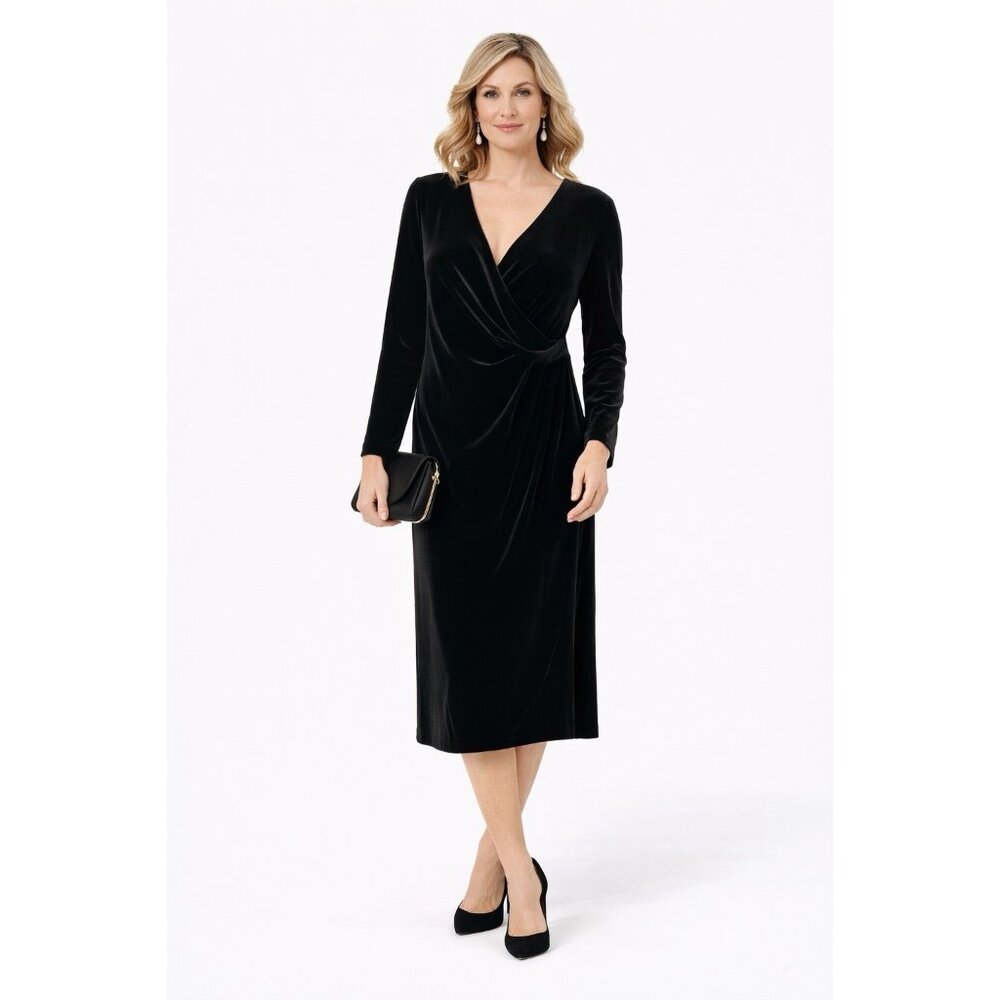 BROOKS BROTHERS velvet dress black 6 v neck party faux wrap cocktail party